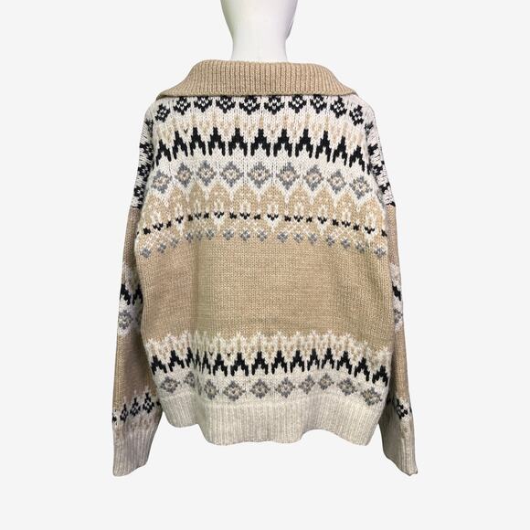 RDI Fair Isle Collared Sweater XL Beige Nordic Knit Split Neck NWT Nordstrom - Picture 5 of 10